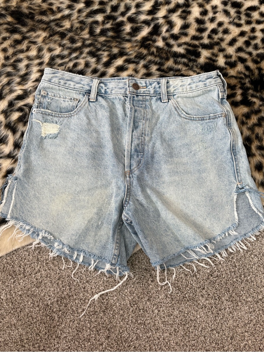 Free People Light Wash Distressed Denim Shorts